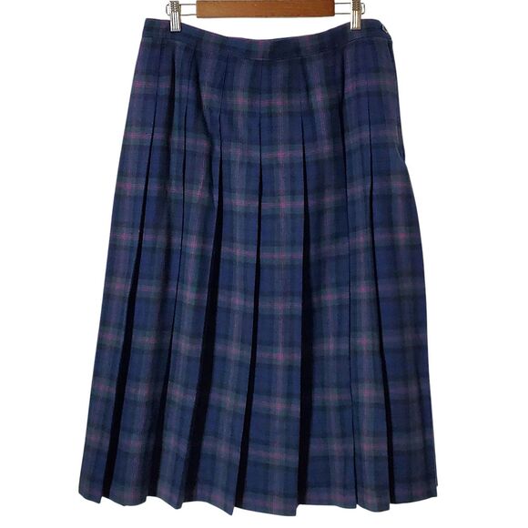Pendleton Vintage Green Plaid Wool Pleated Skirt Size 16W Virgin Wool Womens - Picture 1 of 8